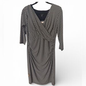 Ralph Lauren Black and Cream Patterned Long Sleeve Dress